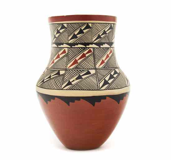 Appraisal: A Jemez Jar having geometric design at top signed V