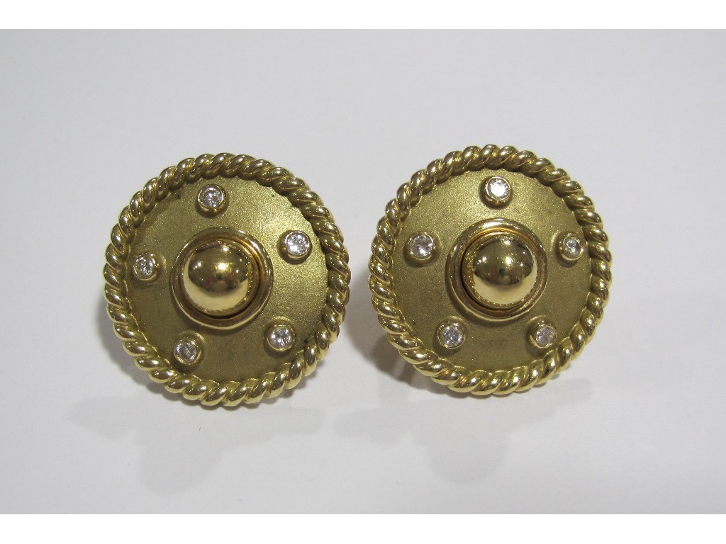 Appraisal: A pair of ct gold diamond set targe shaped earrings