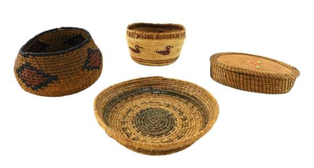 Appraisal: TRIBAL Four American woven baskets including Native American late th