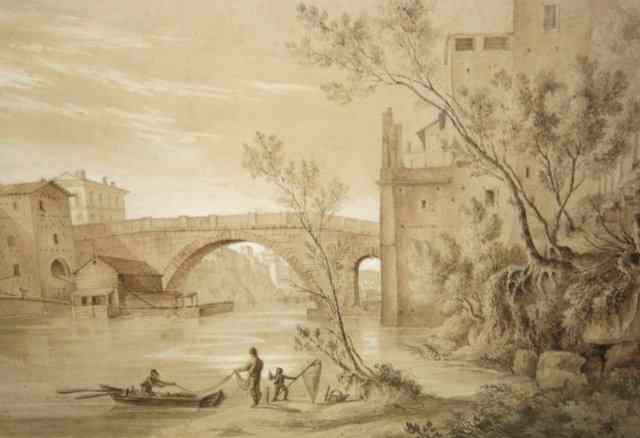 Appraisal: ENGLISH SCHOOL - View of the Ponte Graziano Italy' pencil