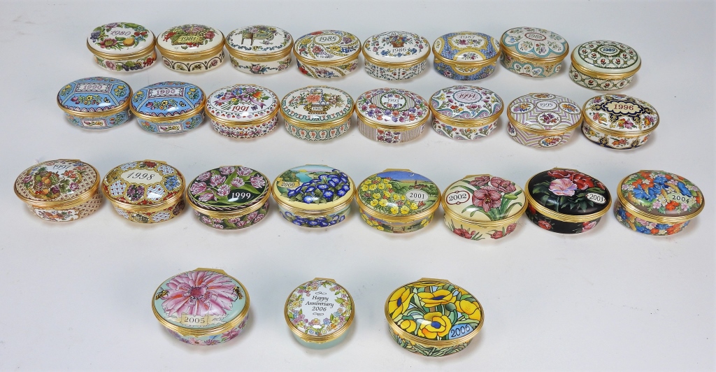 Appraisal: PC HALCYON DAYS ENAMEL BOXES England - Includes a polychromatic