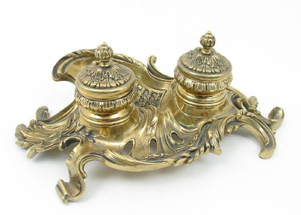 Appraisal: A Rococo style gilt brass ink stand height in width