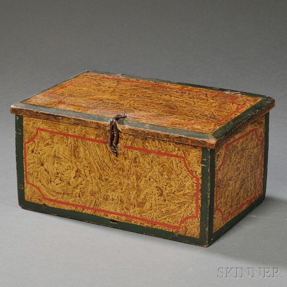 Appraisal: Putty-painted Pine Box possibly Maine early th century the top