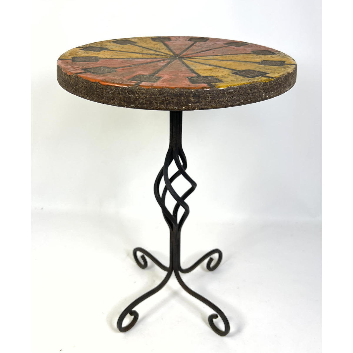 Appraisal: BITOSSI Glazed Pottery Tabouret Stand Table Iron Base Dimensions H