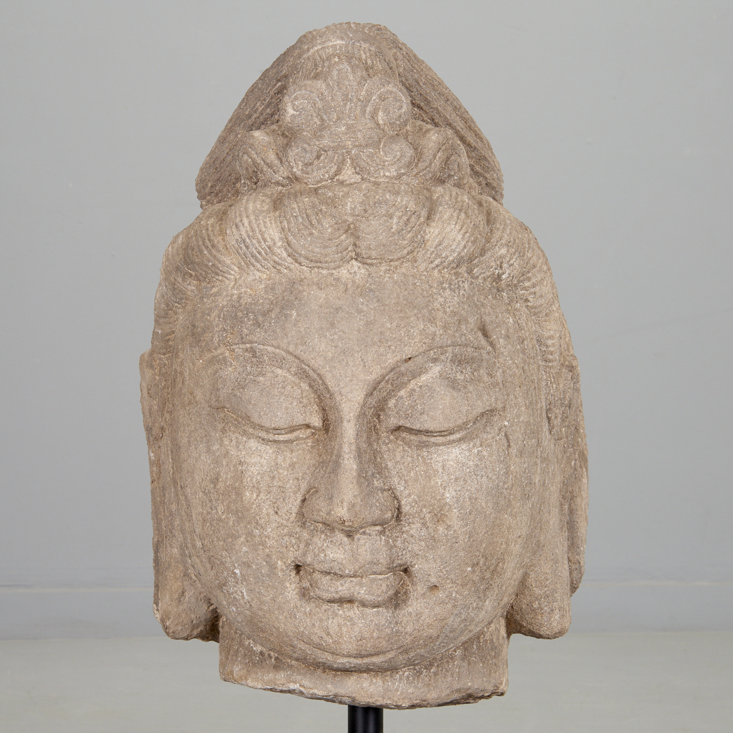 Appraisal: MASSIVE CHINESE CARVED STONE GUANYIN HEAD Tang Song style China