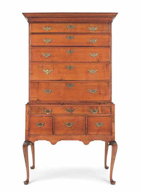 Appraisal: New England Queen Anne maple high chest ca h w