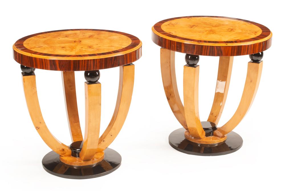 Appraisal: Pair of Art Deco-Style Side Tables inlaid top arched legs