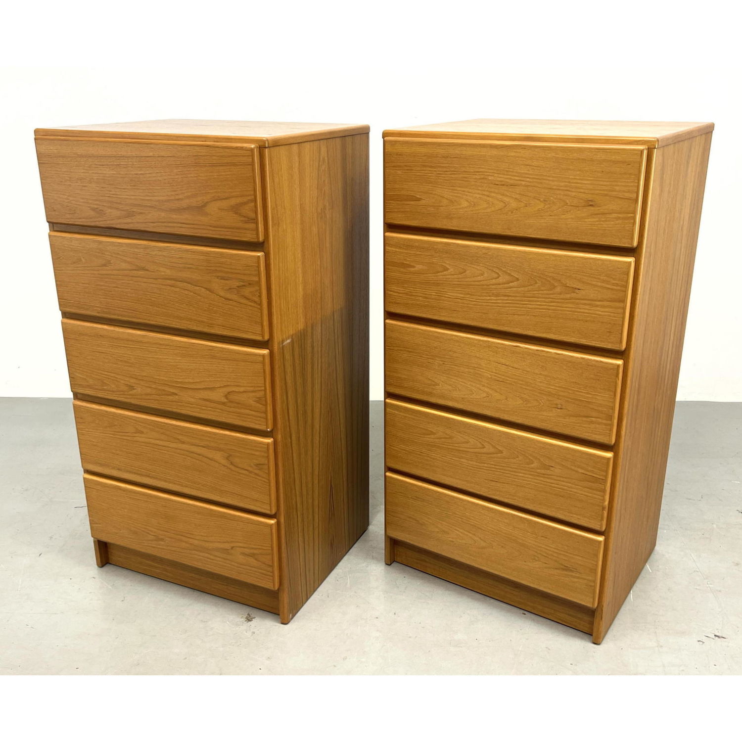 Appraisal: Pr QUALITY Teak Modernist Tall Dressers Chests of Drawers Label