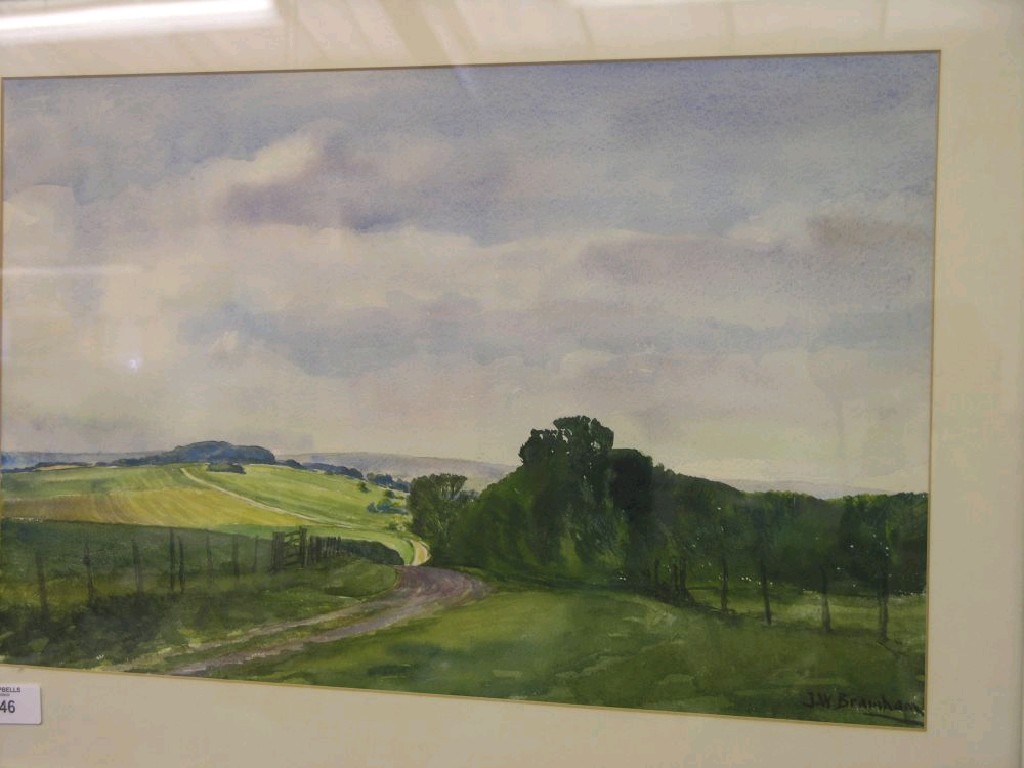 Appraisal: J W Bramham - watercolour view of Rackham Clump signed