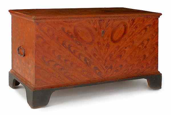 Appraisal: Pennsylvania painted pine dower chest ca retaining a vibrant salmon