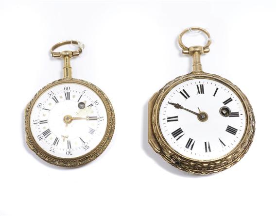 Appraisal: A LOT OF TWO POCKET WATCHES circa Tri-colored gold Verge