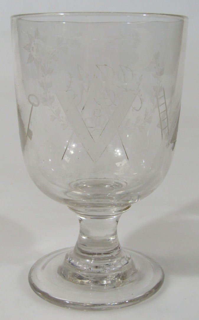 Appraisal: An early thC Masonic related drinking glass the heavy goblet