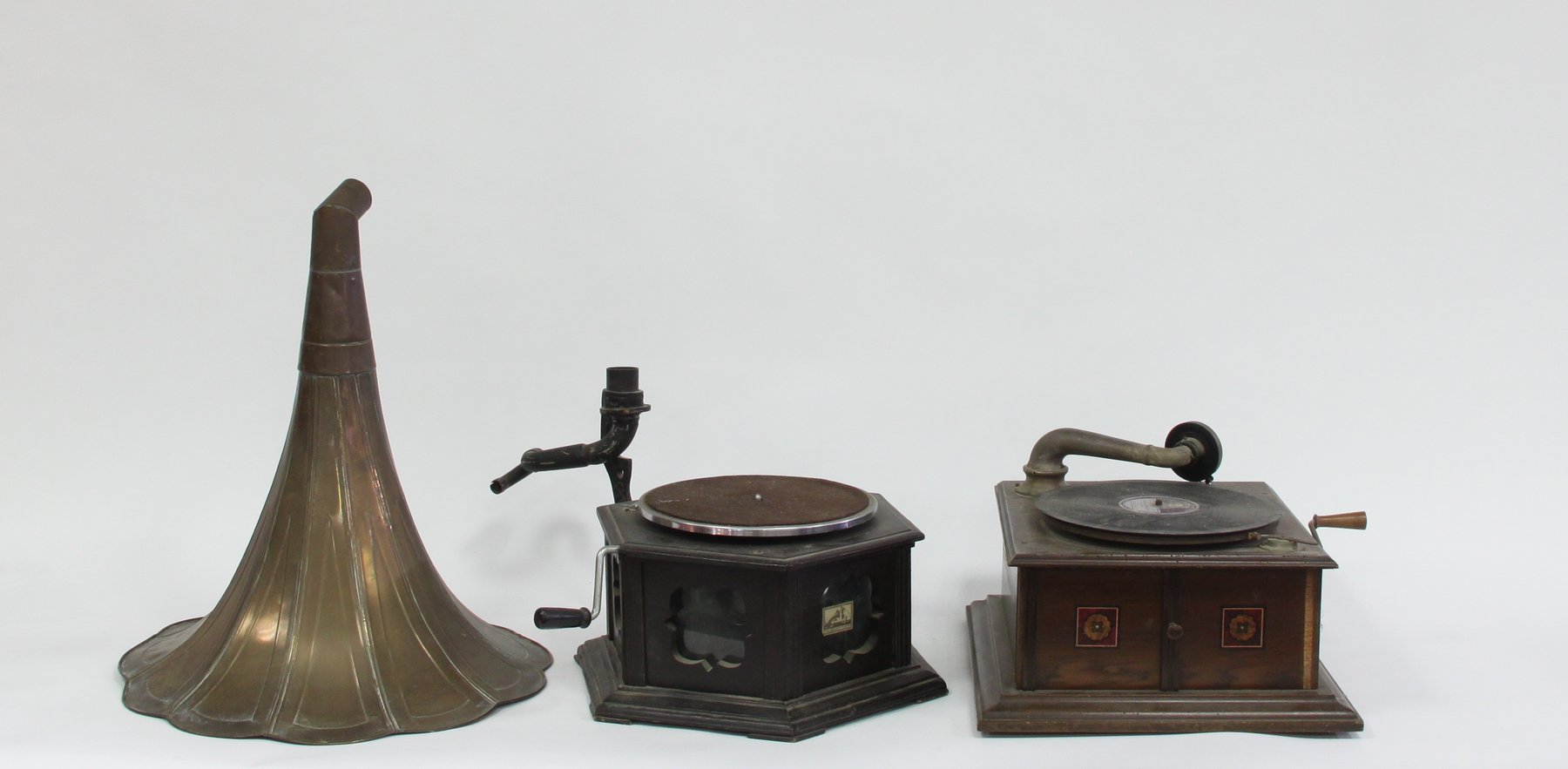 Appraisal: Two record players and a copper trumpet