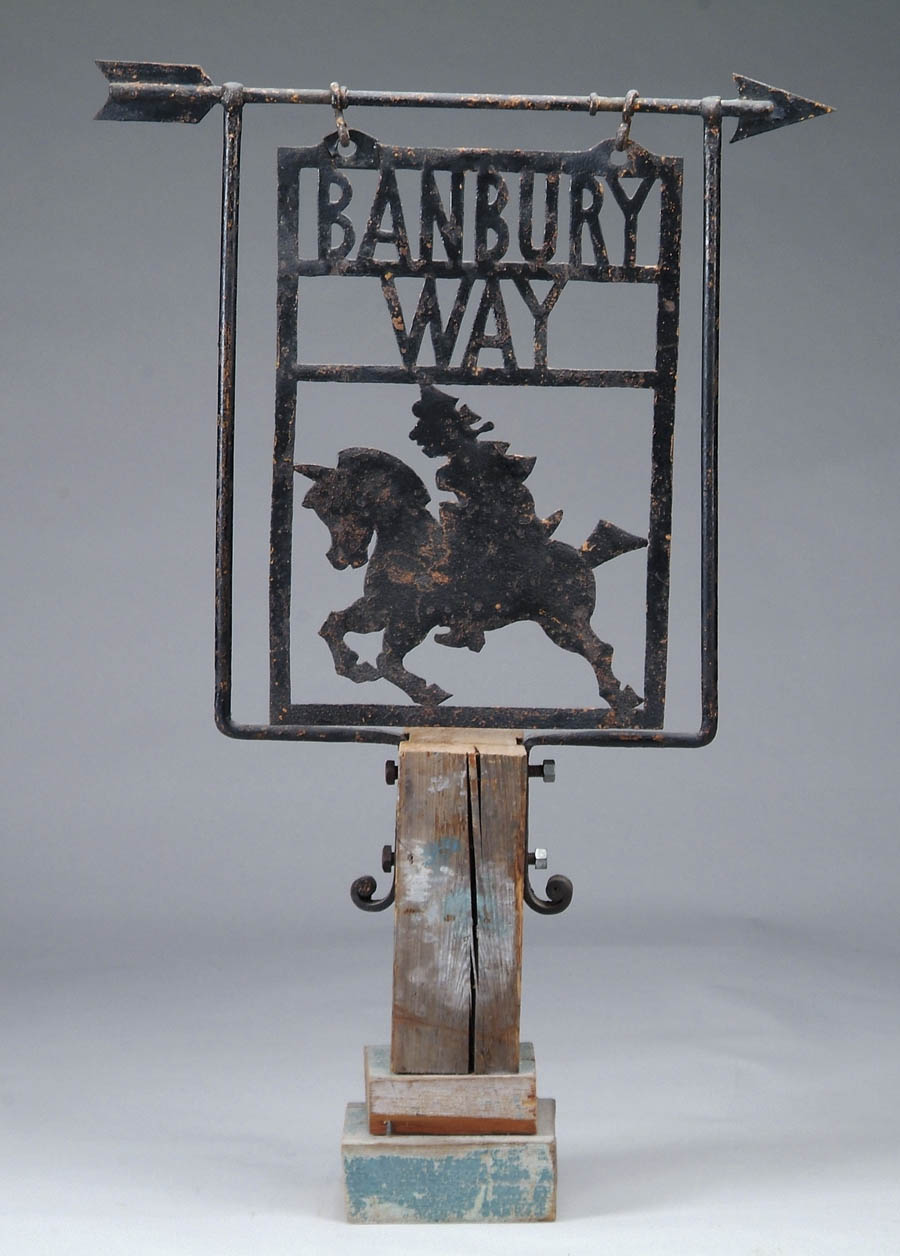 Appraisal: FINE DIRECTIONAL TAVERN SIGN FOR BANBURY WAY Iron sign has