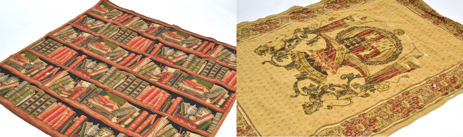 Appraisal: TWO MODERN TAPESTRIES LIBRARY ARMOURIAL CREST