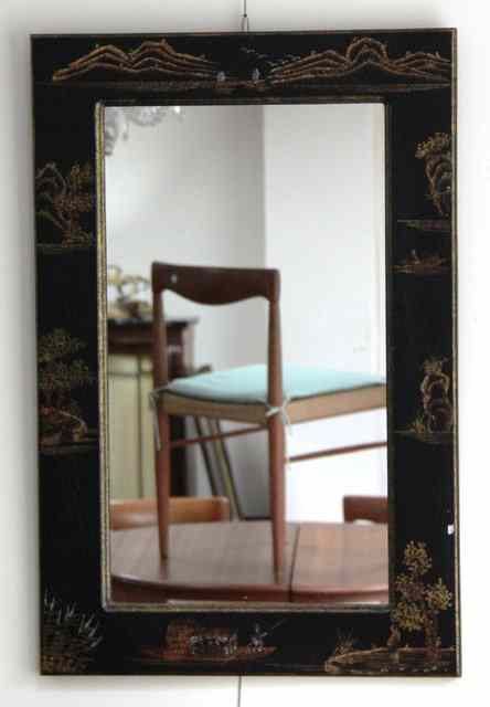 Appraisal: A japanned lacquer mirror with rectangular glass cm x cm