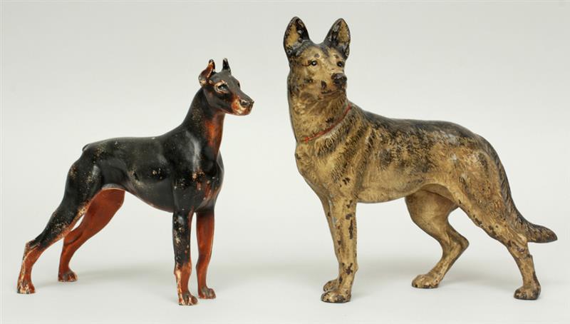 Appraisal: Painted Cast-Iron German Shepherd-Form Doorstop and a Doberman Pinscher-Form Doorstop