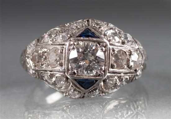 Appraisal: Art Deco platinum diamond and sapphire ring diamonds approximately cts