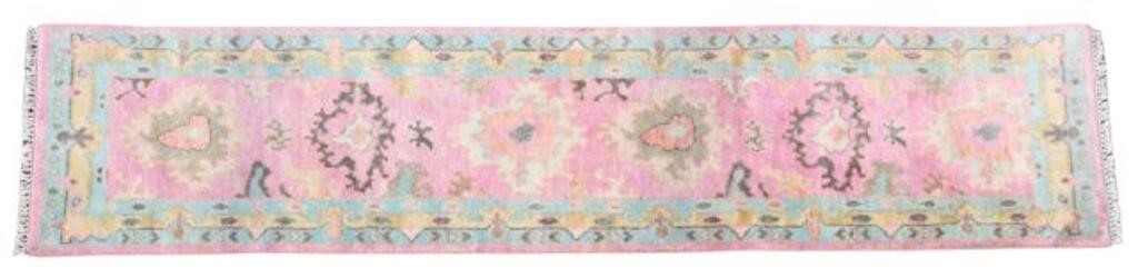 Appraisal: Hand-tied Indo-Oushak runner approx ' l ' w Please Note