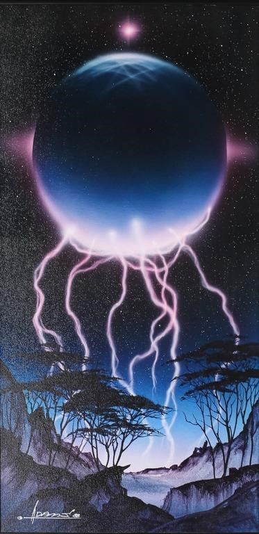 Appraisal: Jeff Adams science fiction acrylic on canvas Galaxy scene of