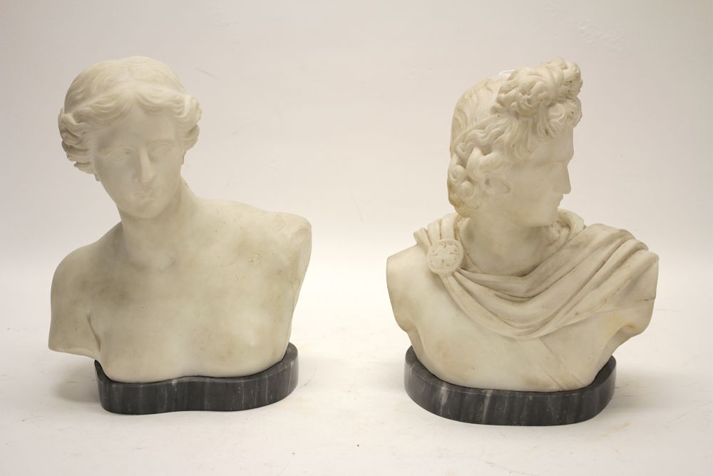 Appraisal: Apollo and Aphrodite Pair of Marble Busts Grand Tour late