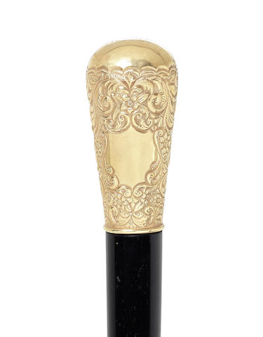 Appraisal: A th century carat gold mounted walking cane by Ahronsberg