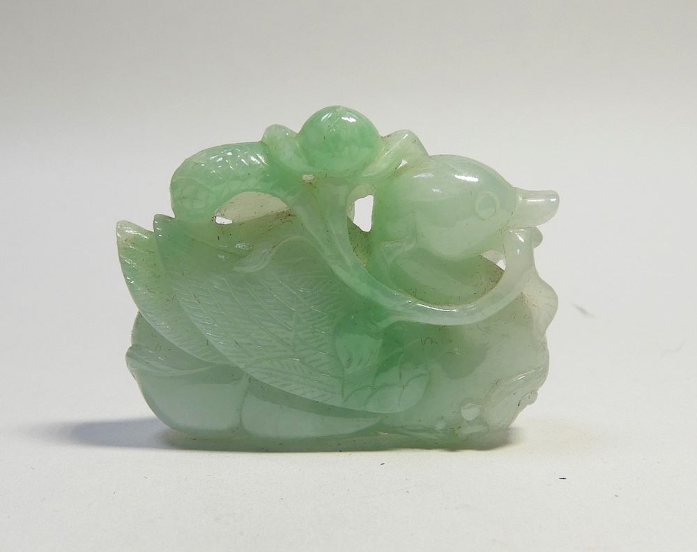 Appraisal: Fine Chinese Celadon Green Jadeite Duck Carving China Qing dyanasty