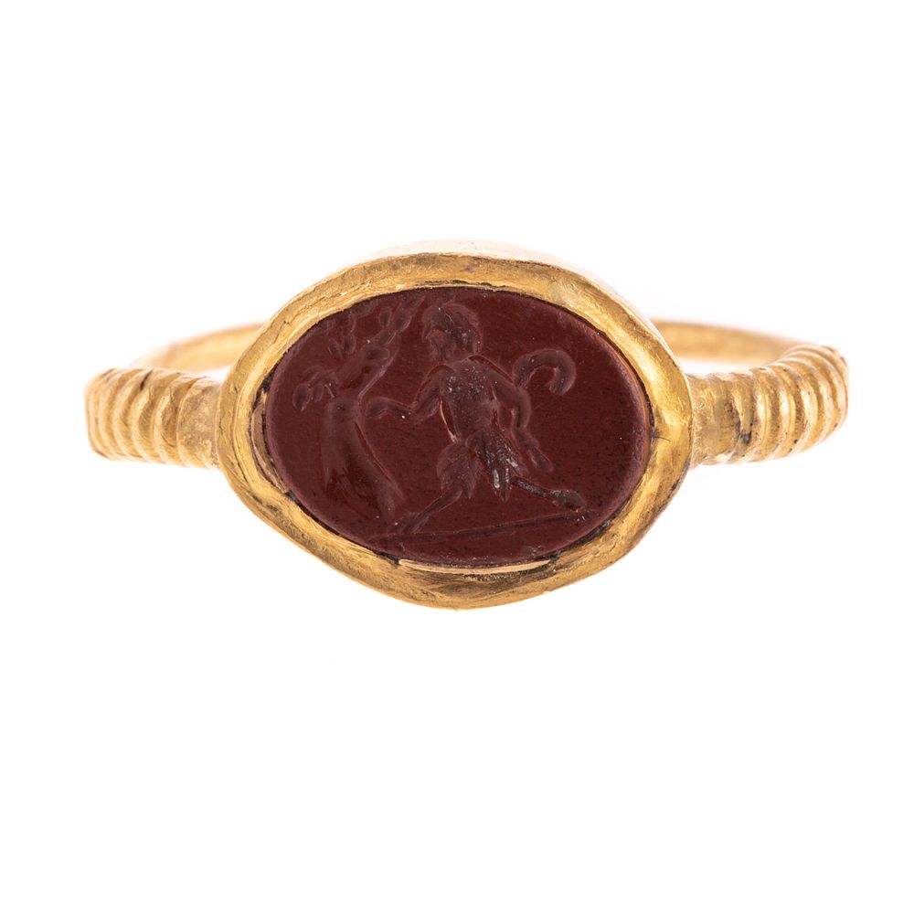 Appraisal: A K Ancient Style Jasper Intaglio Ring K yellow gold