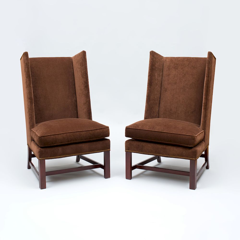 Appraisal: Pair of Hickory Chair Furniture Company Brown Velvet Upholstered Armchairs