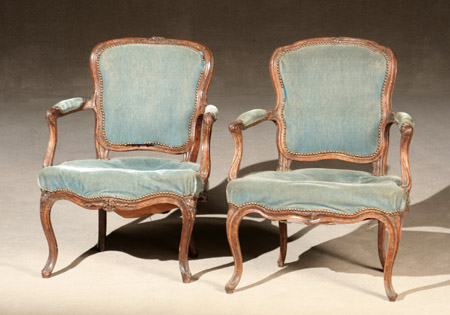 Appraisal: Two Similar Louis XV Beechwood Fauteuils en Cabriolet Mid- th