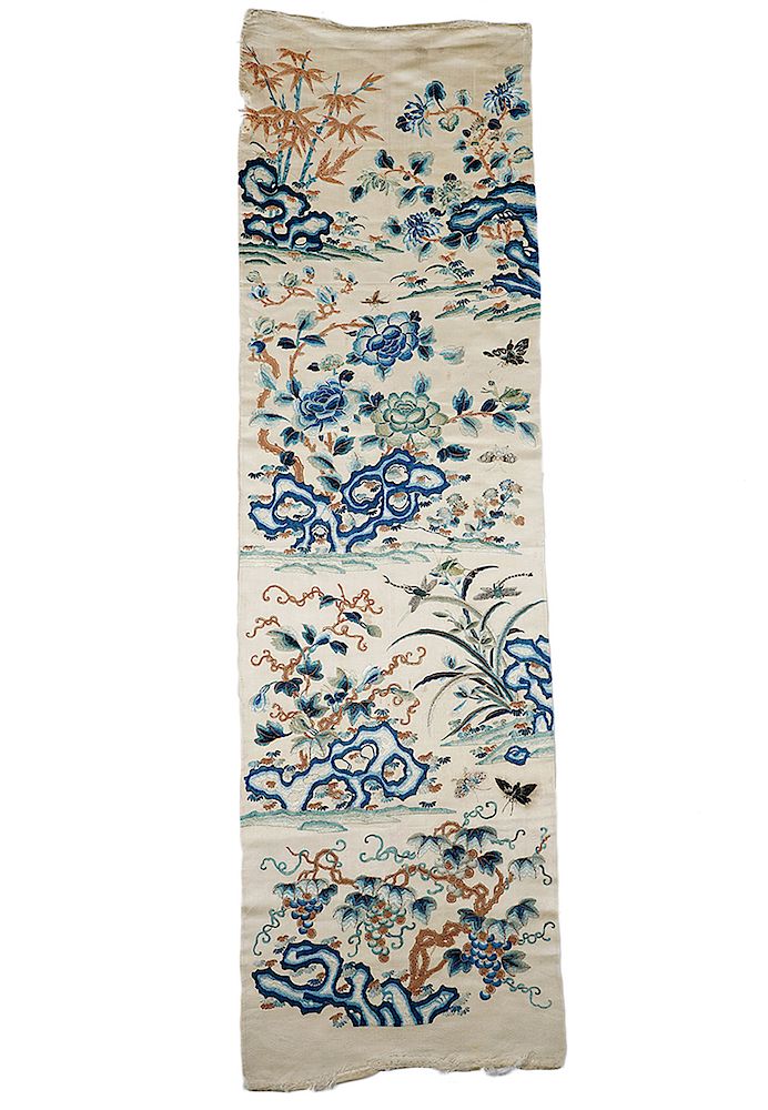 Appraisal: Chinese Embroidered Qing Dynasty Kesi Silk Panel Chinese Qing dynasty