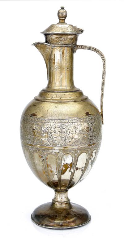 Appraisal: A VICTORIAN ETRUSCAN REVIVAL CLARET JUG with beaded handle lip