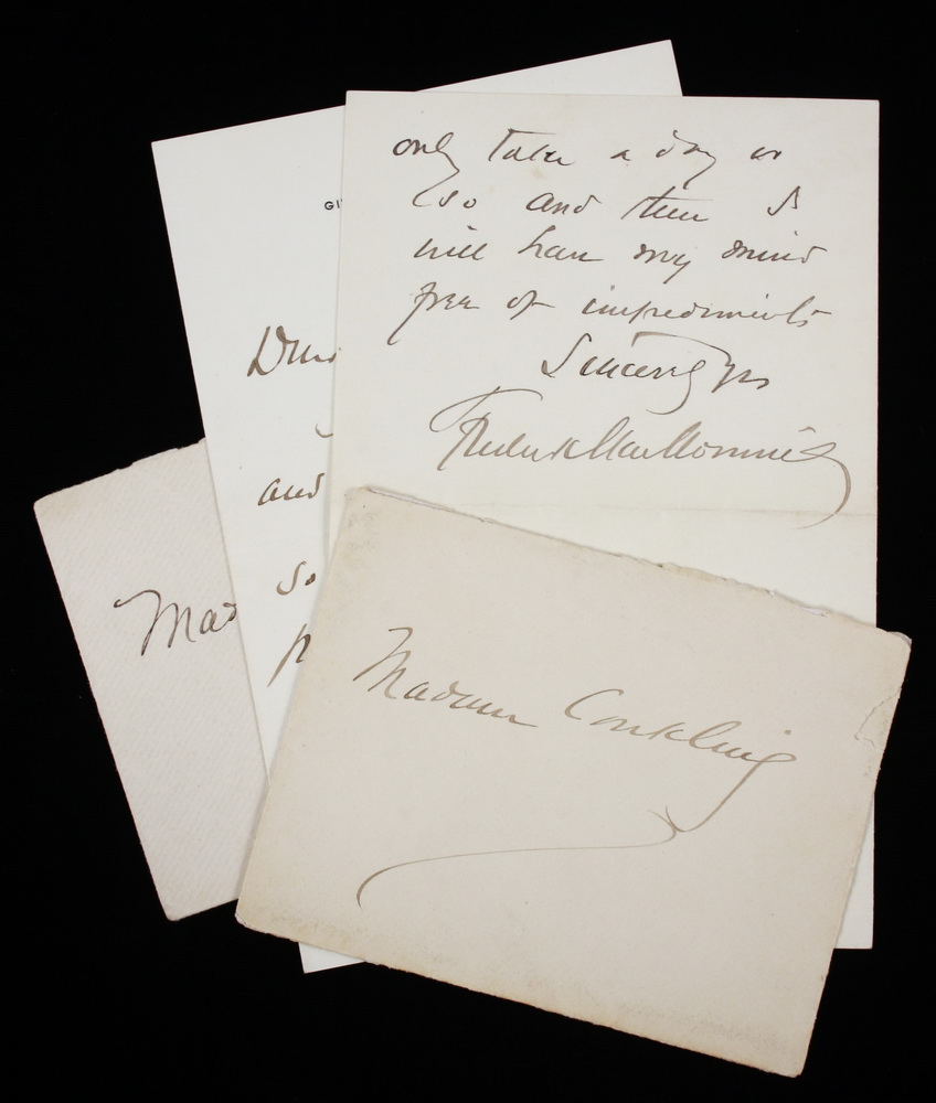 Appraisal: FREDERICK MACMONNIES TWO AUTOGRAPH LETTERS - to a Mme Conkling