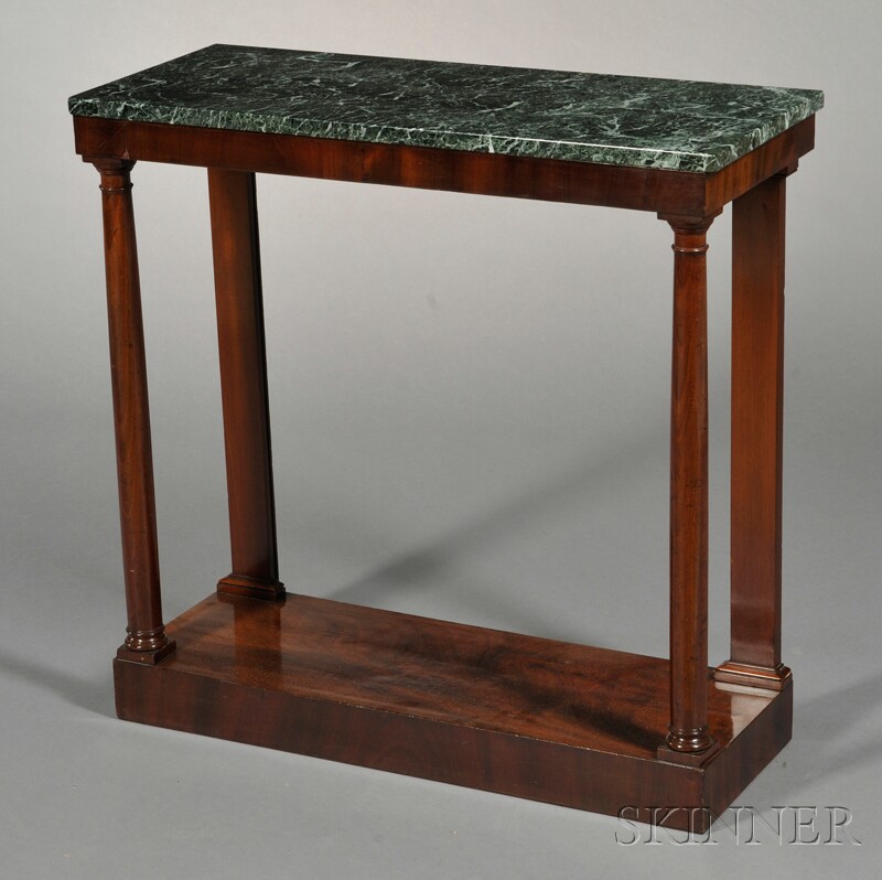 Appraisal: Marble-top Mahogany and Mahogany Veneer Console Table the rectangular verde