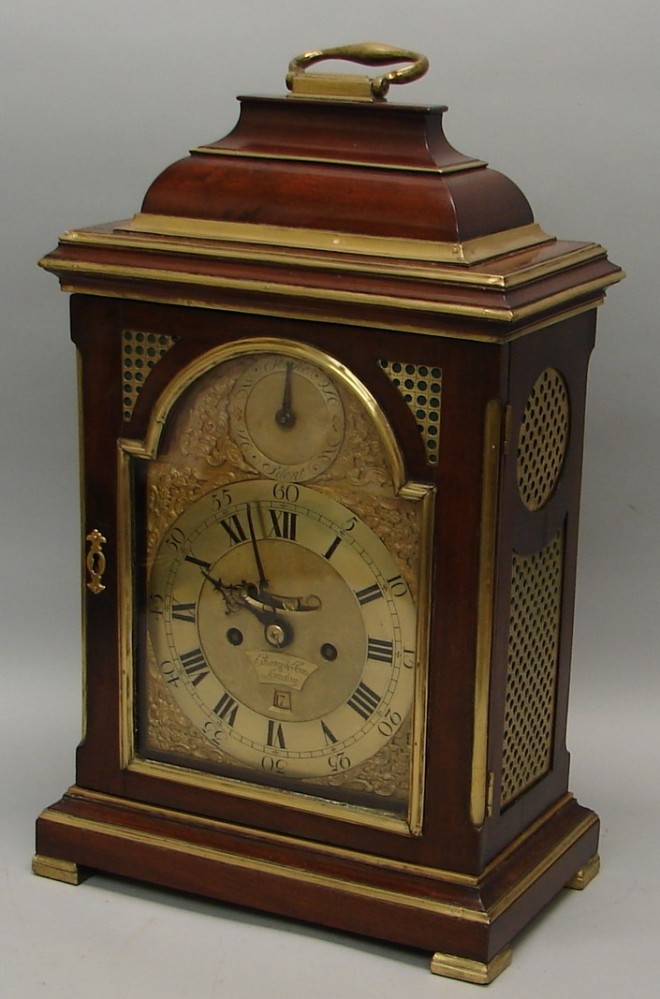 Appraisal: Mahogany circa movement with brass face dial eight day movement