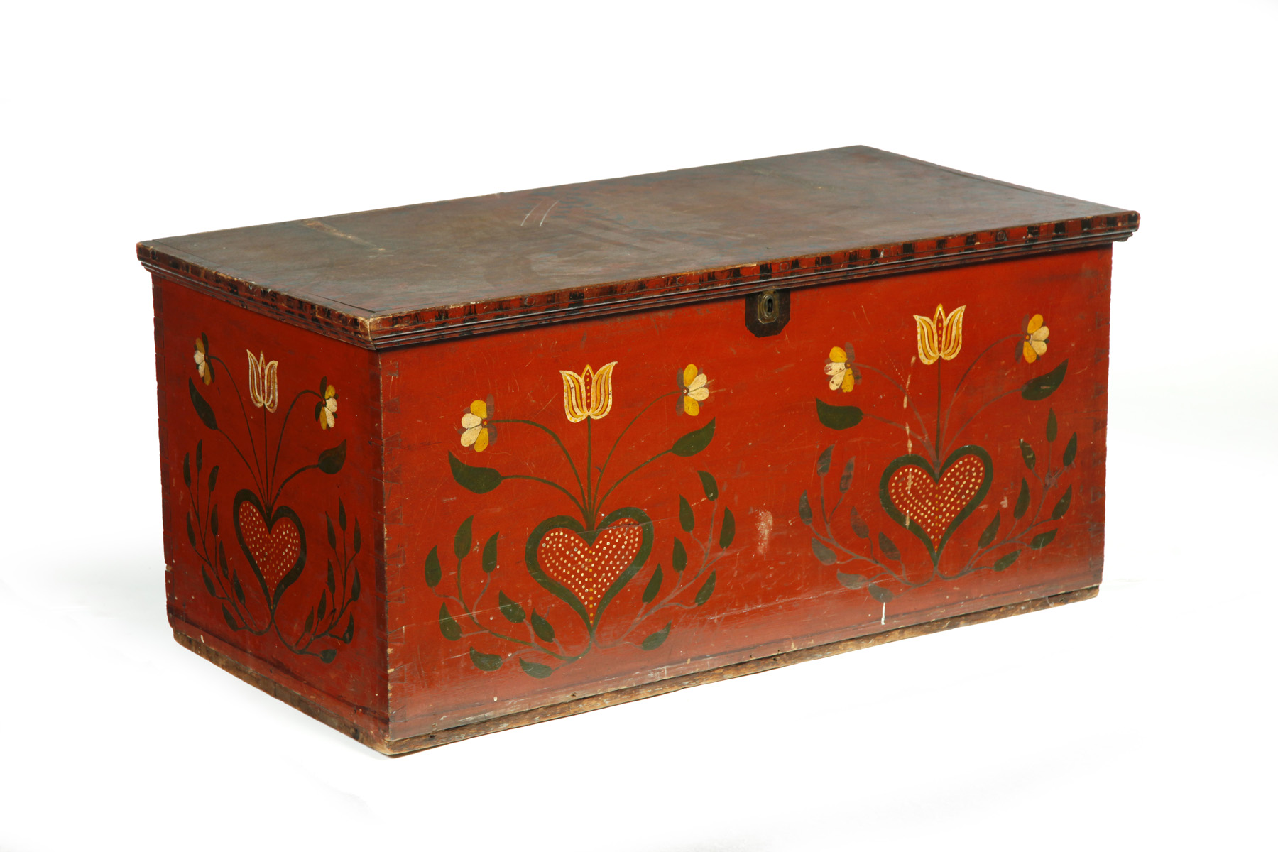 Appraisal: OHIO DECORATED BLANKET CHEST Early th century poplar Wedged dovetail