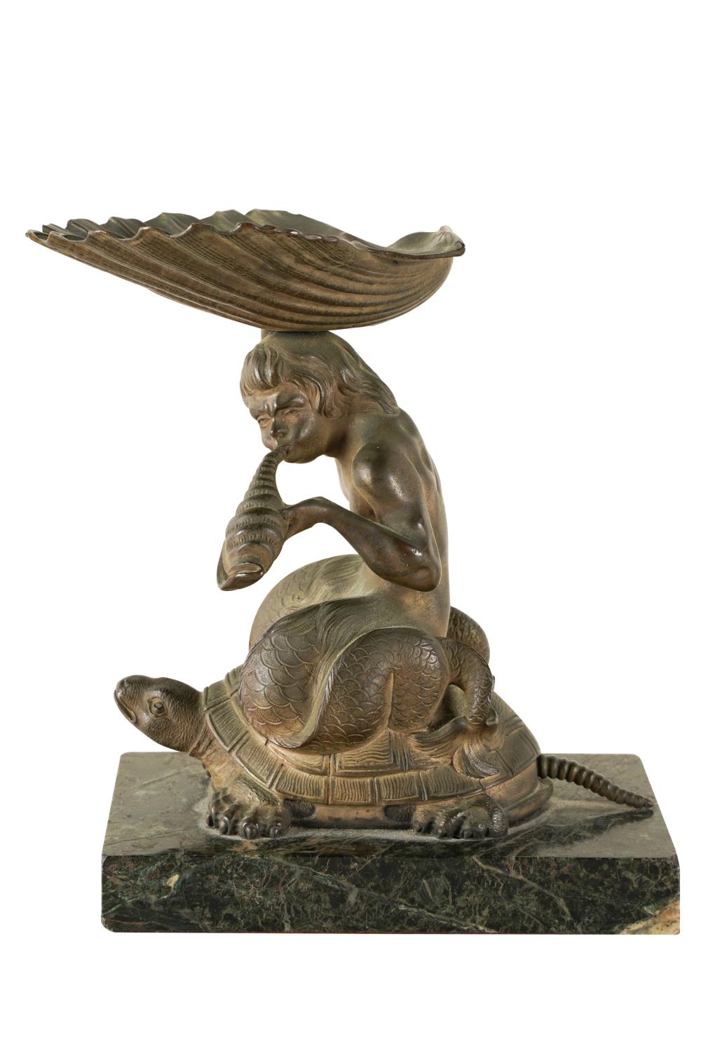 Appraisal: MYTHOLOGICAL FIGURE ON TURTLEbronze on marble plinth the bronze inches