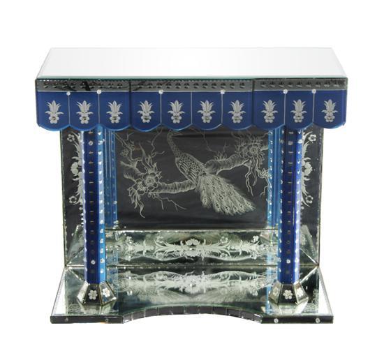 Appraisal: Venetian Etched and Cobalt Glass Console Table having a rectangular