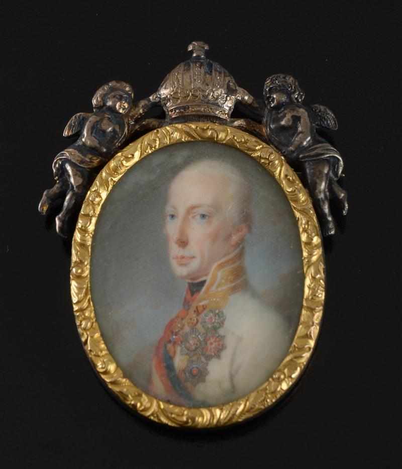 Appraisal: AUSTRIAN GOLD AND SILVER FRAMED PORTRAIT MINIATURE OF FRANZ I