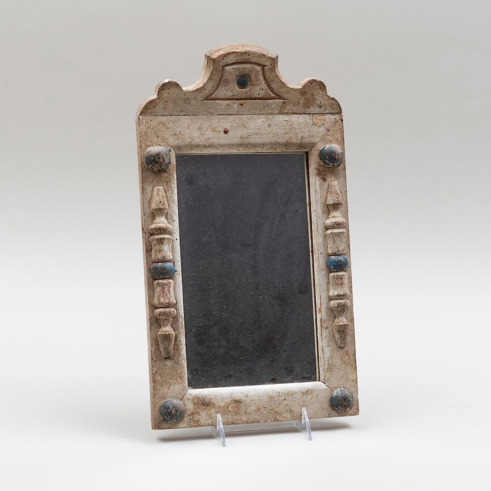 Appraisal: Rustic Painted Wood Mirror with Applied Decoration x in Piano