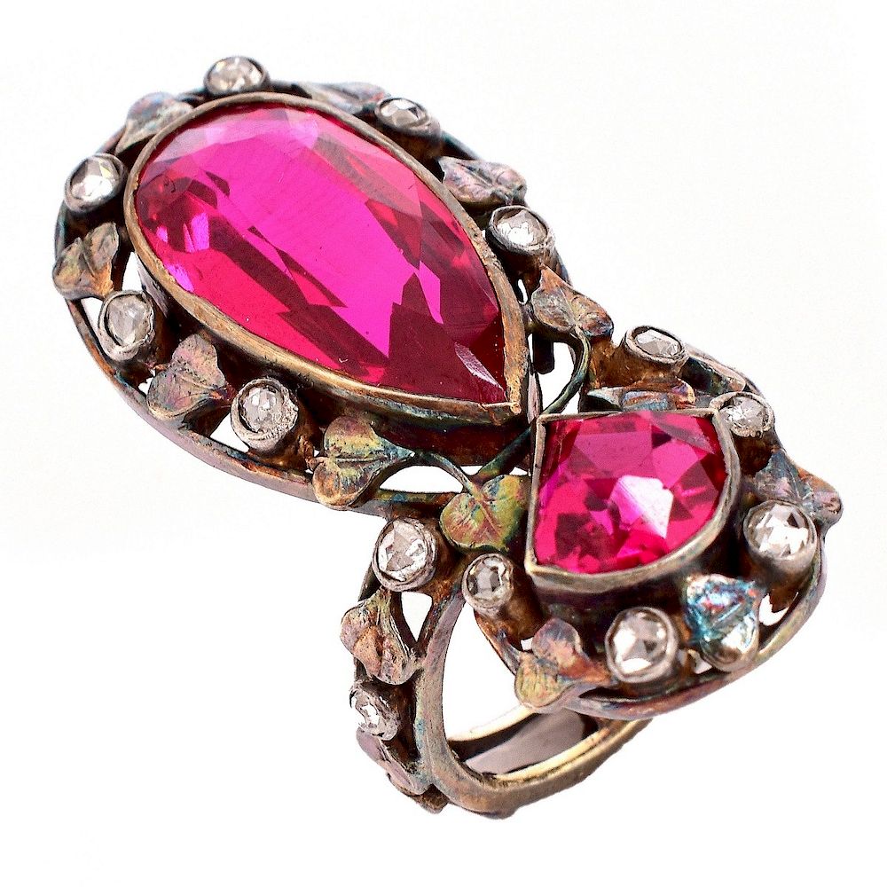 Appraisal: Antique Diamond Man Made Ruby Silver Gold Ring Antique Rose