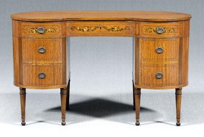 Appraisal: Adam style painted satinwood desk kidney form with highly figured