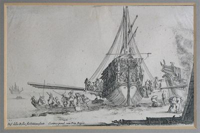 Appraisal: After Stefano Della Bella A barge being loaded Engraving x