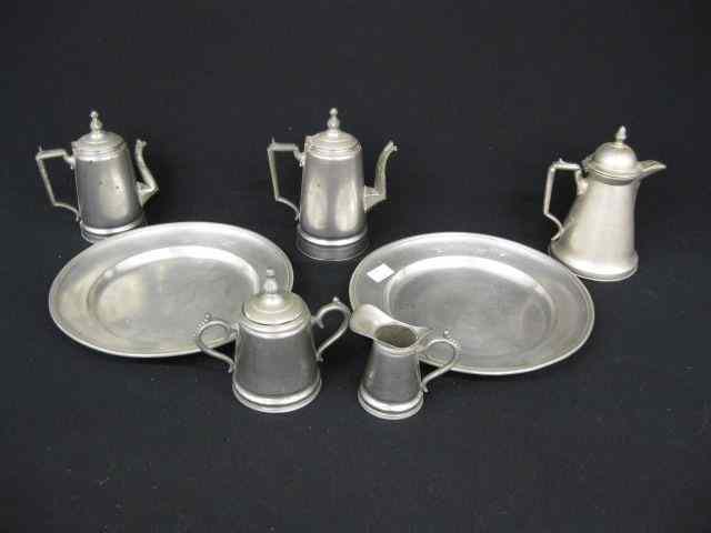 Appraisal: pcs Pewter th century plates later individual teapots creamer sugar