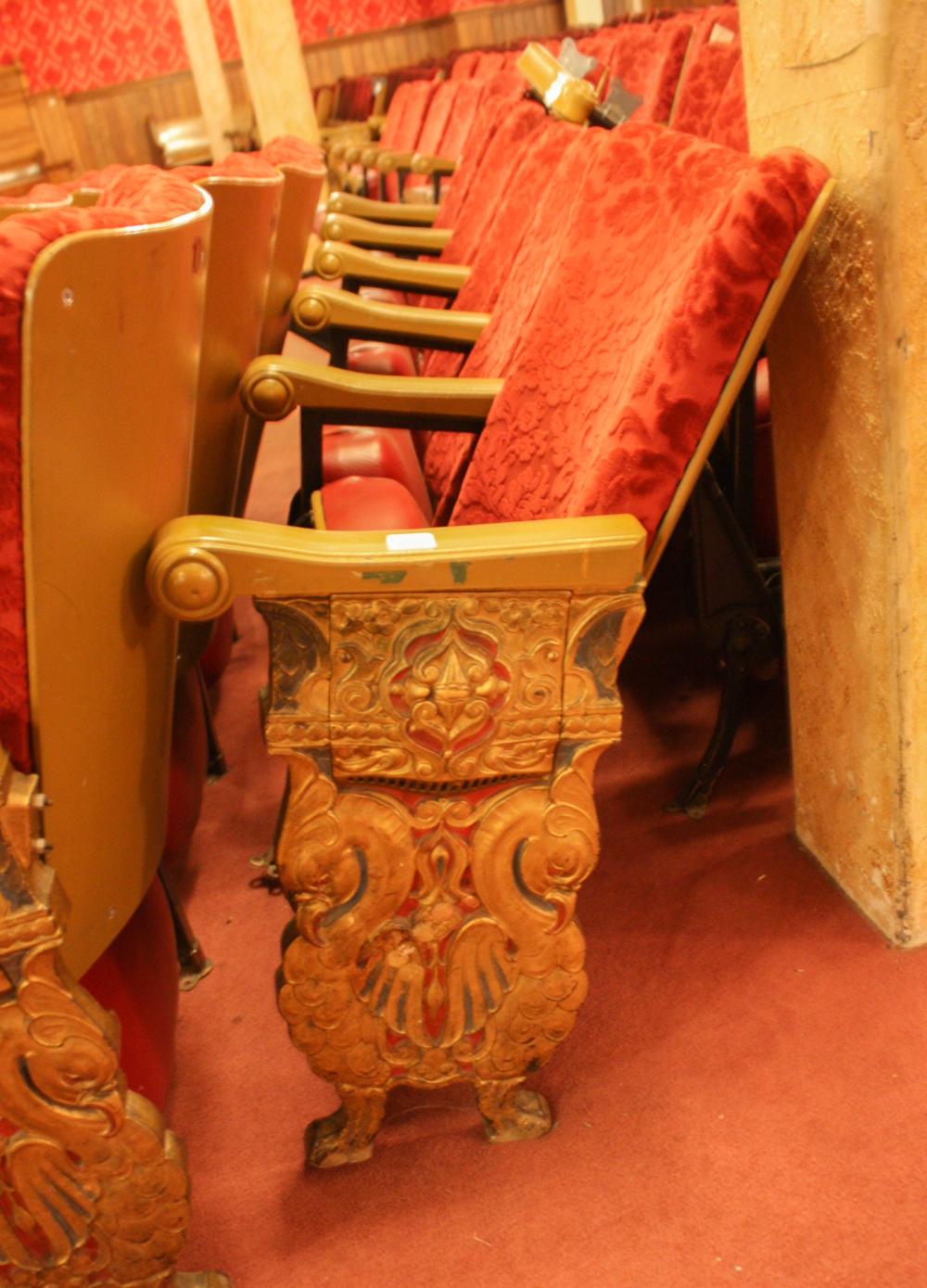 Appraisal: A ROW OF FOURTEEN VINTAGE THEATER SEATS approximate length