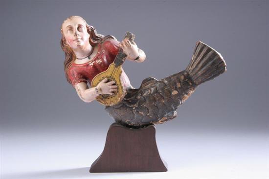 Appraisal: SPANISH COLONIAL CARVED AND PAINTED FIGURE OF A MERMAID th