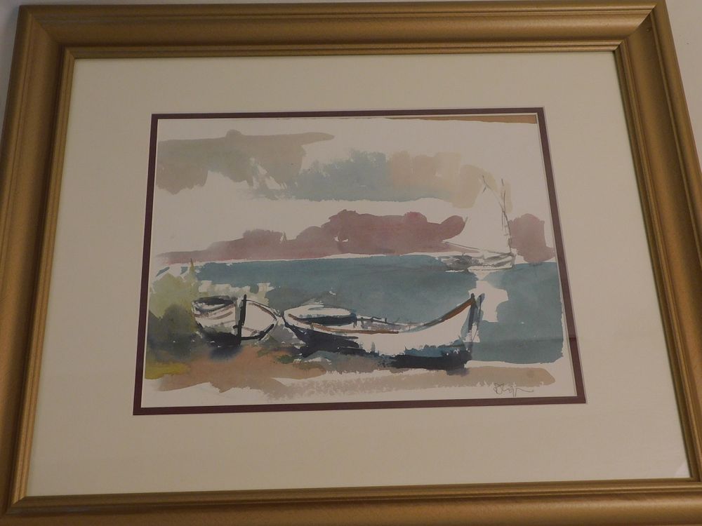 Appraisal: DAVID LAZARUS PAINTING NANTUCKET BOATS Vintage watercolor painting of Nantucket