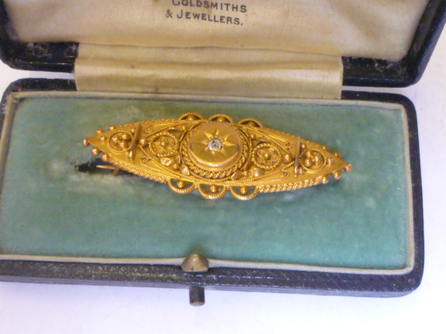 Appraisal: A LATE VICTORIAN CT GOLD BROOCH of navette form with