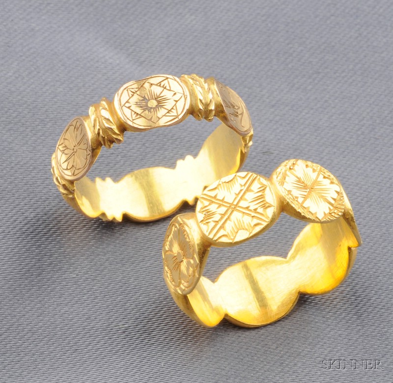 Appraisal: Two Gold Engraved Bands Recovered from the Anchor Wreck Spanish