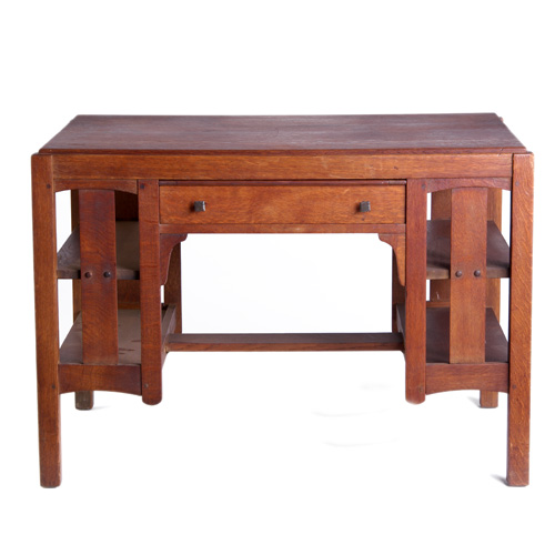 Appraisal: LIMBERT Library table with slatted bookshelf sides and interior desk